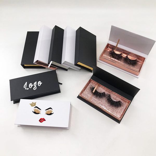 

false eyelashes wholesale 3d mink custom print logo black white rectangle magnetic case eyelash packaging box