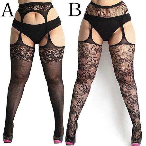 

women lingerie stockings fishnet tights transparent crotchless pantyhose thigh high elastic embroidery stockings #w5, Black;white