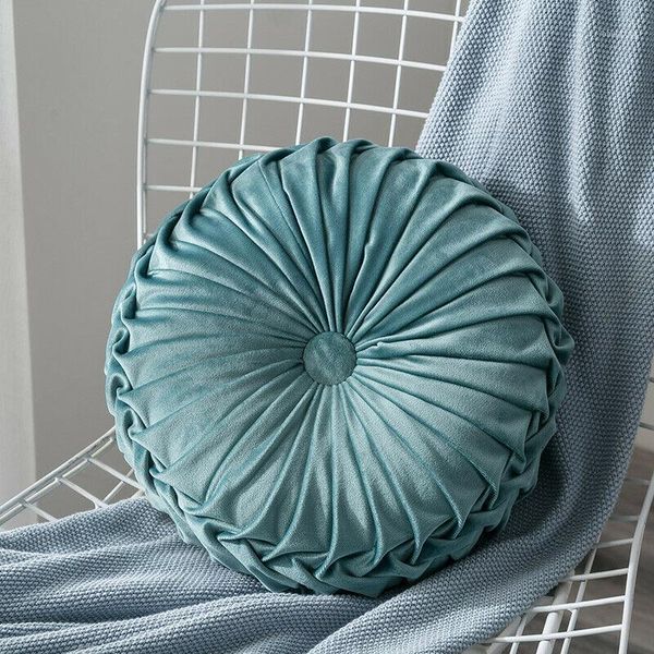 

round floor luxury velvet pumpkin pleated cushion pouf cover throw pillow home sofa mat(light blue)1