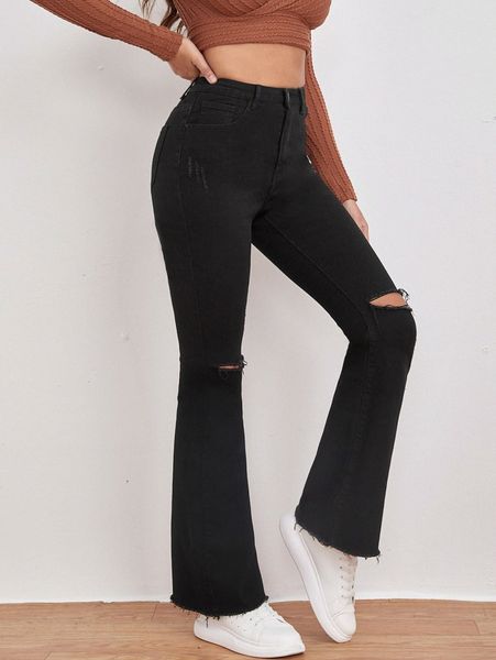 

high waist ripped flare leg jeans g1fn#, Blue