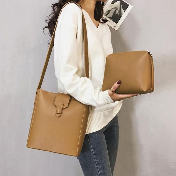 

korean style bucket shoulder bag for women handbag large capacity casual female crossbody bags pu leathercomposite bag big totes