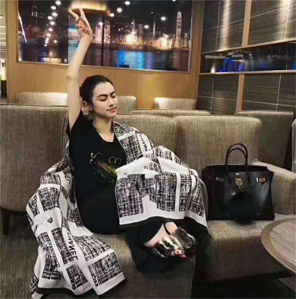 

2020 summer scarf famous design pattern women's gift scarf 100% silk long scarf size 180x90cm 1d, Blue;gray