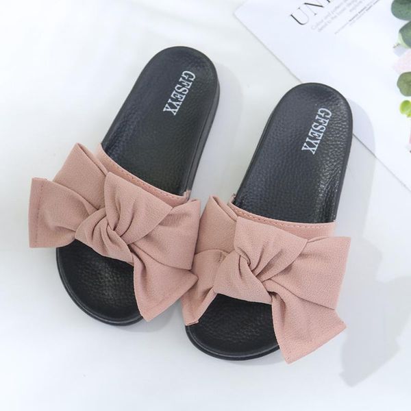 

slippers summer women bowknot beach lady bathroom light non-slip platform home slides female daily comfy slip on sandals shoes, Black