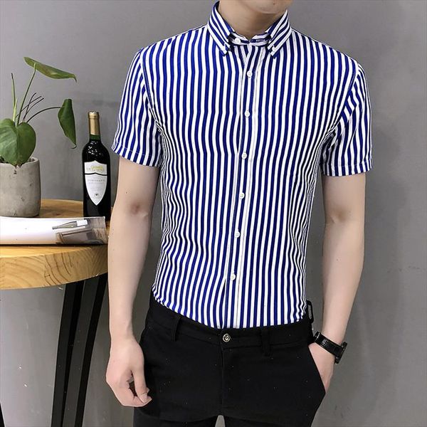 

new men formal shirts short sleeve mens dress shirts men slim fit work shirts men vertical striped for, White;black