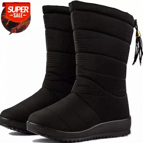 

winter boots women mid-calf waterproof snow boots warm fur female winter shoes woman footwear chaussures #am4e, Black