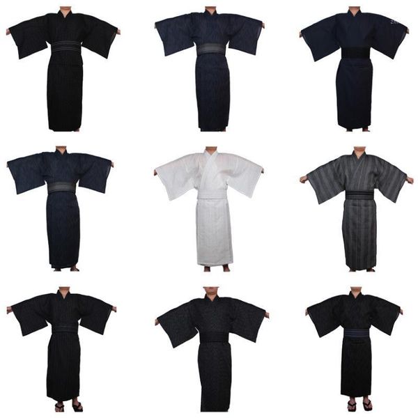 

thin men japanese traditional yukata samurai kimono jinbei bathing robe loose style cotton luxury sauna wear clothing long gown1, Red