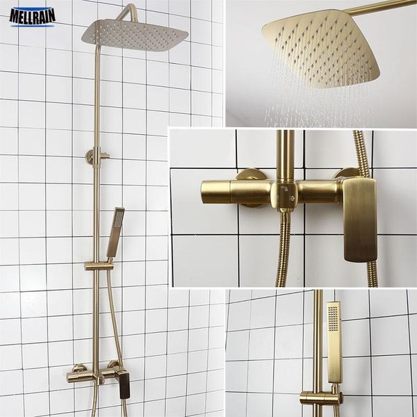 

ванная комната душ дождь набор brushed золото и черный твердый латунный ванна смеситель для душа качество воды настенный смеситель ванна сис