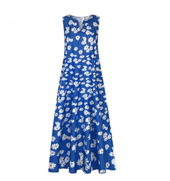 

print 2020 fashion dress new small chrysanthemum sleeveless long skirt, Black;gray