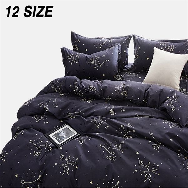 Conjuntos de cama macio personalizado EUA Rússia Europa rei Queen Size Tampa de edredão Set Soft Sheet Set Single 200 * 200 Cama Linho Negro Estrela 201210