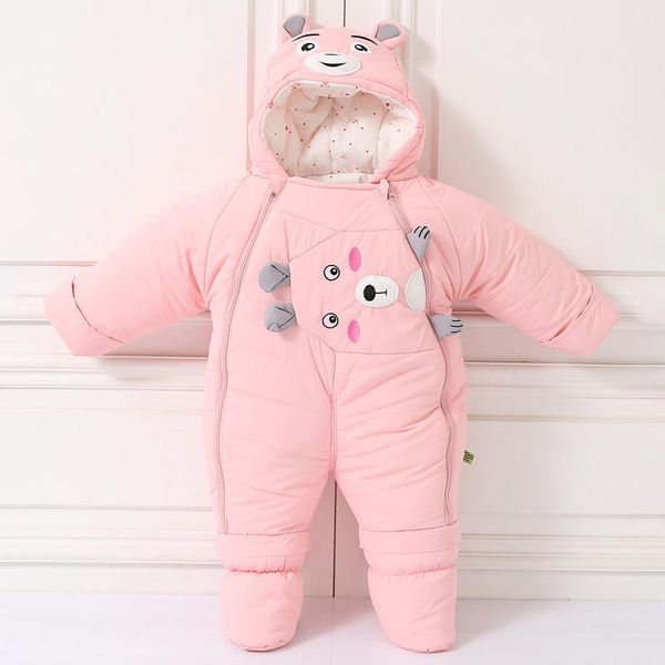 

winter cartoon children's overalls warm hooded warm boy rompers foot cover girls jumpsuits newborn onesie clothes dots outfit, Blue
