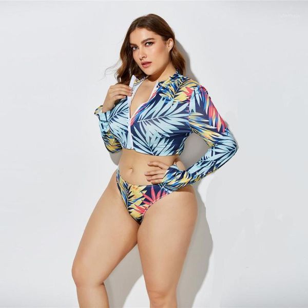 

plus size maternity swimsuites women's high waist leaves print split long sleeve beach three-piece set suit maternidade a11, White