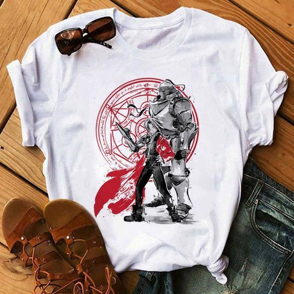 

fullmetal alchemist t-shirt female harajuku graphic t-shirt hip hop female 2020 fun japanese cartoon o-neck female t-shirt, White