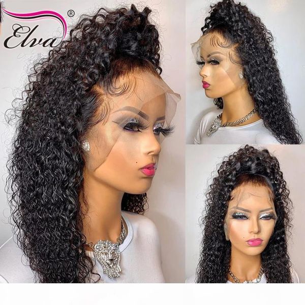 

curly lace front human hair wigs for women glueless elva hair 360 lace frontal wig pre plucked natural hairline bleached knots, Black;brown