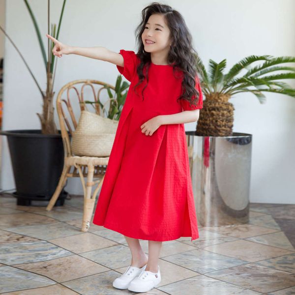 

summer new sve korean lantern holiday girl red cotton drs children's skirt 6445, Red;yellow