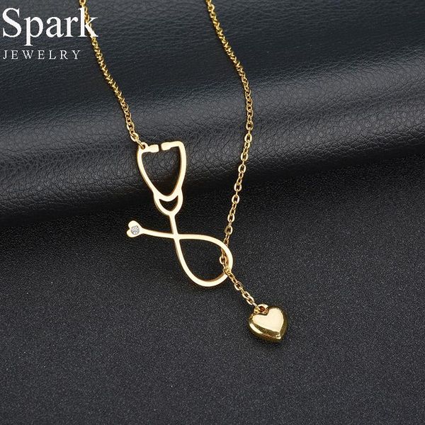 

Charm Jewelry Stethoscope Lariat Heart Pendant Necklace 2 Color For Women Collares Bijoux Birthday Gift, Silver