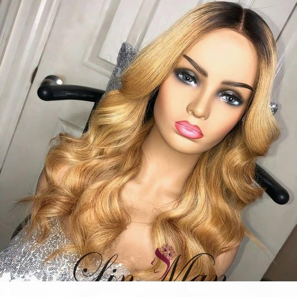 

golden color lace front human loose wave hair wig brazilian body wave hair ombre lace wig for women, Black;brown