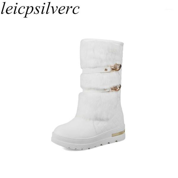 

women boots autumn winter warm 2020 new fashion pu mid-calf motorcycle snow boots white high heel shoes height increasing1, Black