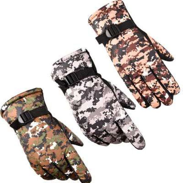 

five-finger camouflage warm gloves plus velvet thick mitten cold-proof riding glove suitable for outdoor riding fashion accessories, Blue;gray