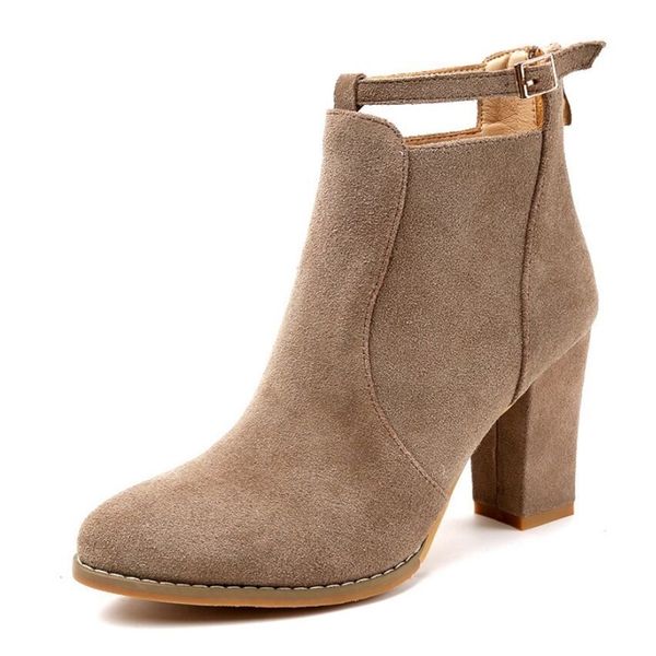 

xiaying smile boots spring winter british short boot suede leather square 8.5cm heel platform buckle zipper shoes for women y200113, Black