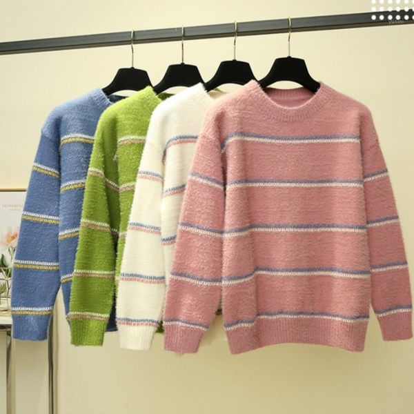 

women sweaters knitting shirt pullover 2019 autumn winter fashion female casual o-neck loose stripe sweater women jumper1, White;black