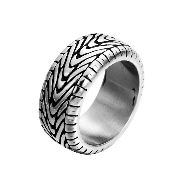 

zmzy antique black vintage gothic punk large stainless steel biker rings for men carved tires ring women jewelry, Golden;silver