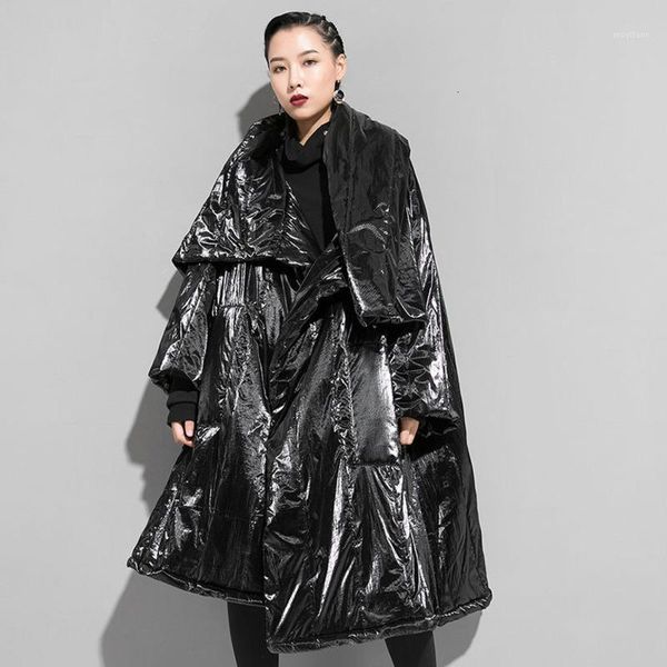 

tvvovvin 2019 winter new keep warm large size cotton coat personality hooded irregular long paragraph warm coat women b5601, Black