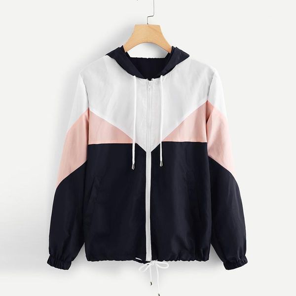 

2019 women autumn long sleeve patchwork hoodies zipper jacket casual sport coat streetwear hooded outwear mujer1, Black;brown