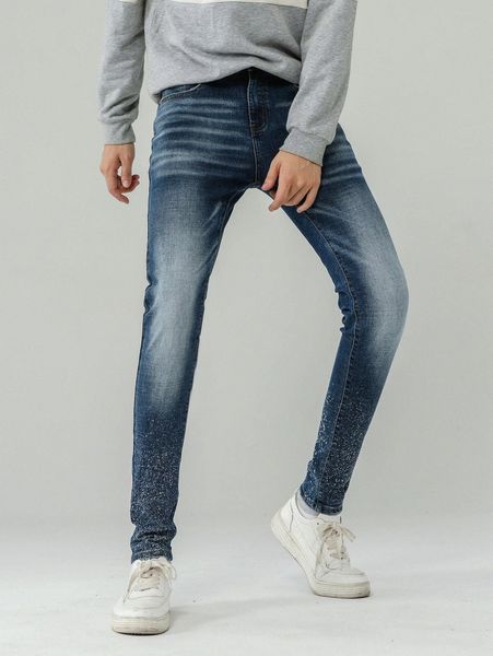 

men paint splatter pattern washed skinny jeans d5mf#, Blue