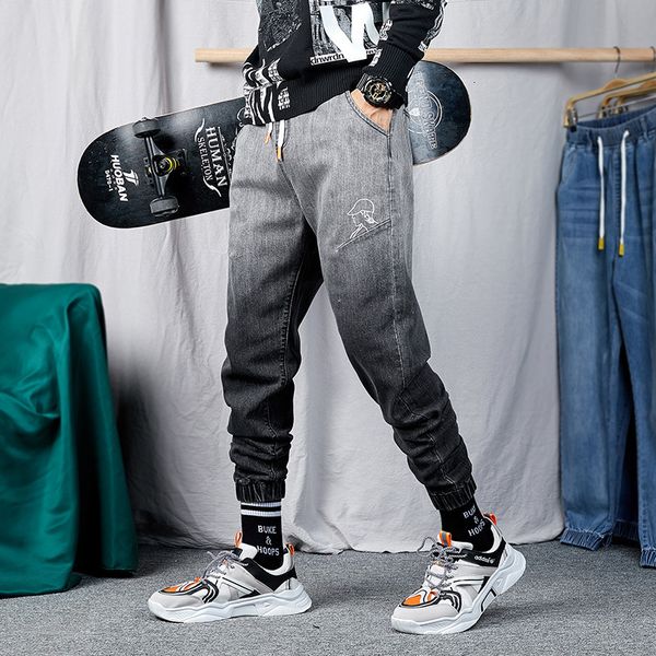 

autumn and winter new fashion brand elastic waist corset harem pants large tie dye gradient men's jeans, Blue