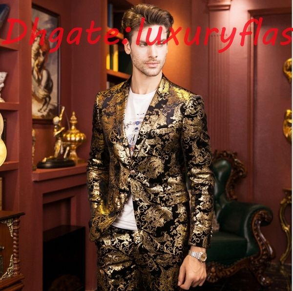 

senior designer gold print suit fashion golden coat brand wedding suit cultivate one's morality men's autumn winter jacket, White;black