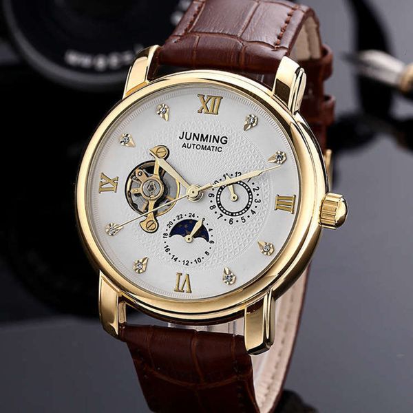 

atmosphere watch business batch of high-grade men's watch belt waterproof three plate five needle diamond inlay automatic machine, Slivery;brown