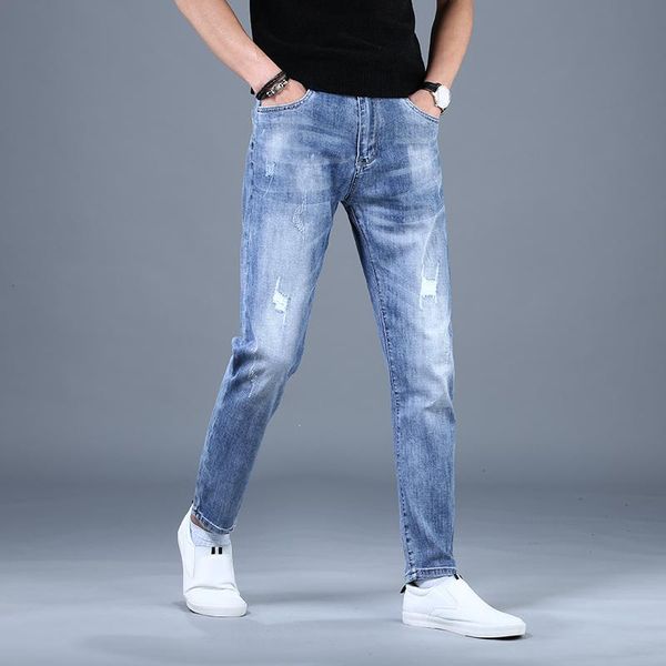 

men's jeans summer blue ripped streetwear men loose straight pants