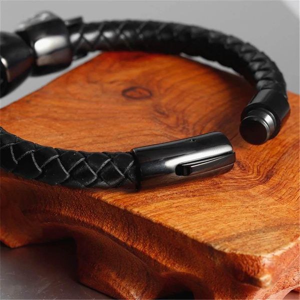 

панк мужские ювелирные изделия из черных тканых кожаный браслет из нержавеющей стали череп магнитная пряжка мода браслет браслет мужские юве, Bronze;silver