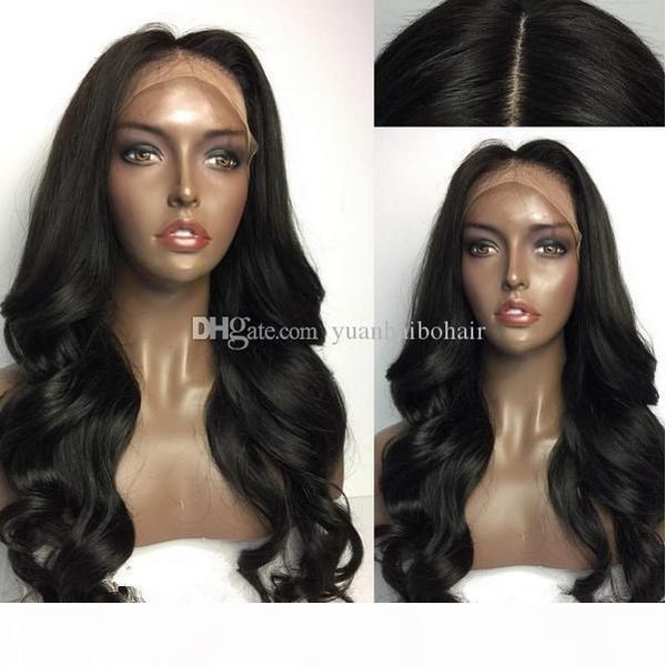 

large stock human hair full wigs black color 20inch middle part loose wave lace front wig ing, Black;brown