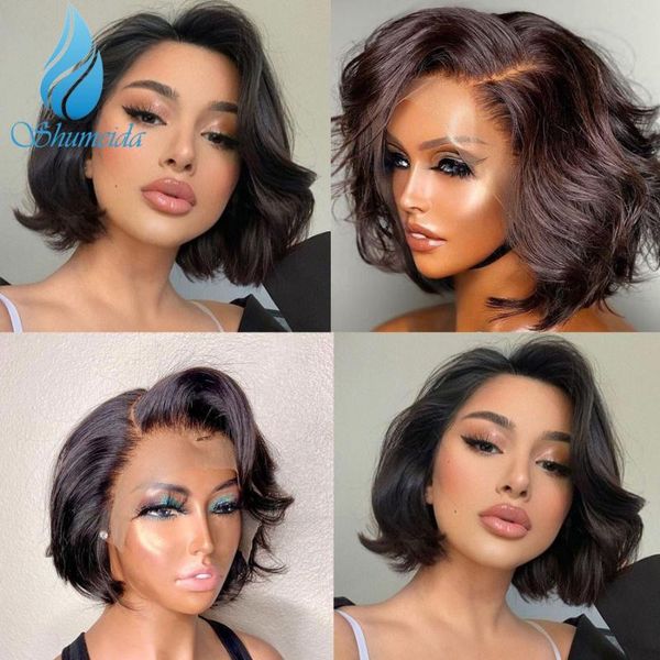 

lace wigs 13*4 front with baby hair brazilian remy frontal short bob human wig bleached knots, Black;brown