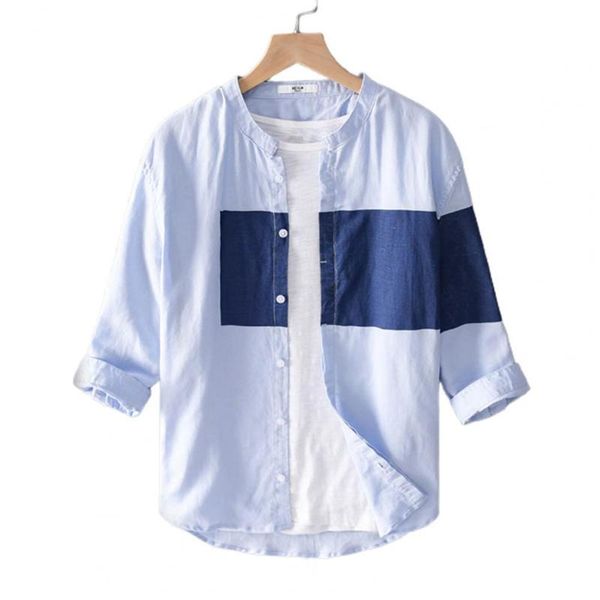 

men's casual shirts male shirt three-quarter sleeve button-up summer stitching color lapel men daily wear streetwear, White;black