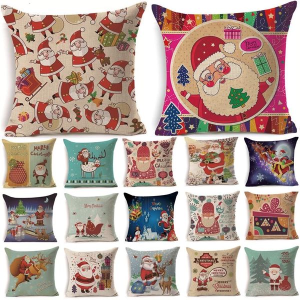 

1pcs 43*43cm christmas santa claus pattern cotton linen throw pillow cushion cover car home sofa decorative pillowcase 40472