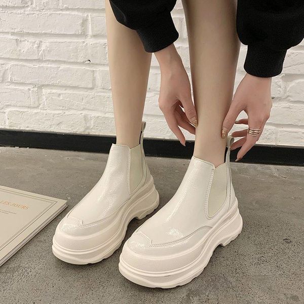 

autumn fashion pu leather ankle boots women thick heel boots for woman slip on platform basic side zipper motorcycle 35-39, Black