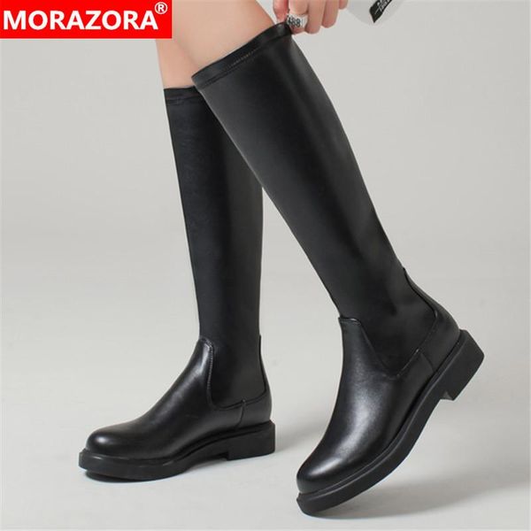 

boots morazora 2021 big size 33-43 knee high comfortable pu leather winter women black color simple