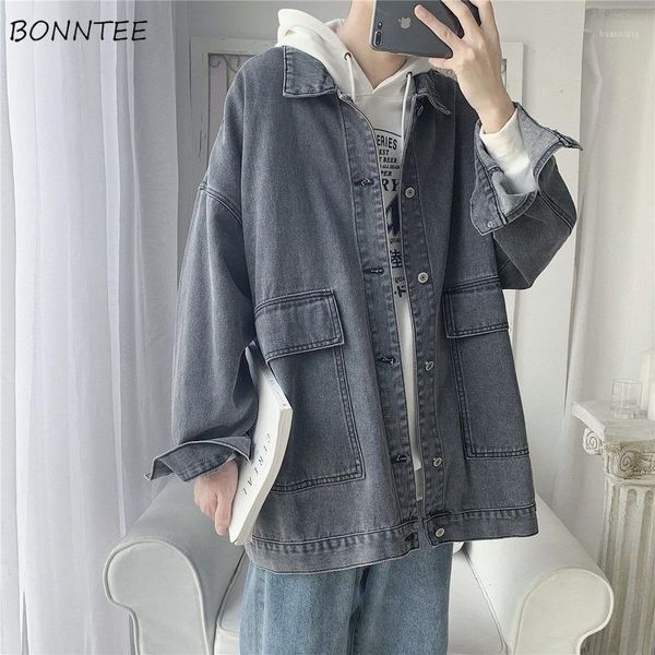 

men jackets denim simple basic popular new arrivals males students korean style vintage casual with pockets fashionable1, Black;brown