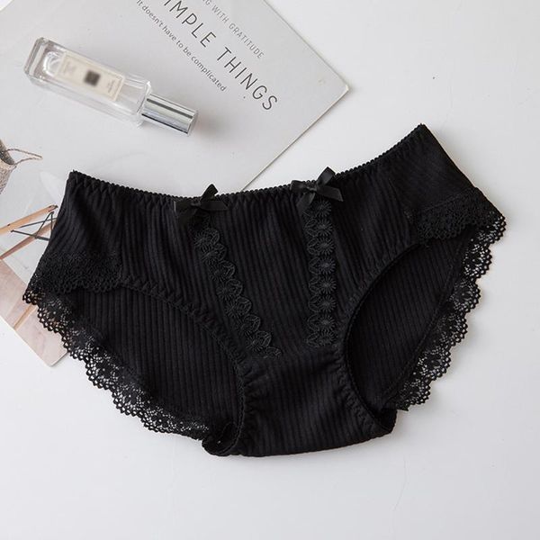 

summer new style cotton bowknot low-waist women's underwear sweet lace edge cute women's underwear, Black;pink