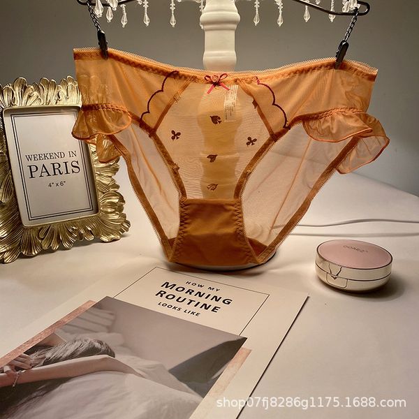 

transparent perspective lace allure women's underwear low waist briefs embroidered hollow lovely breathable, Black;pink