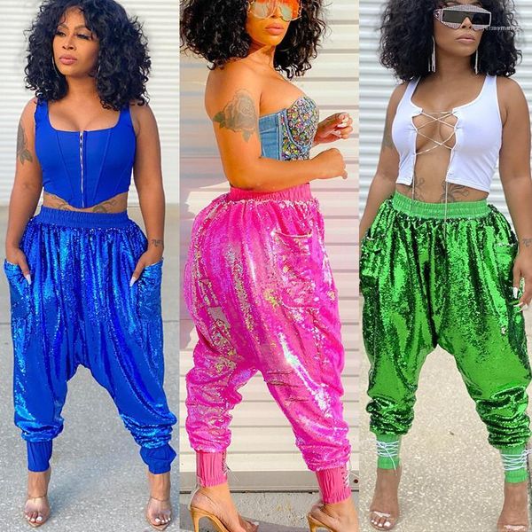 

sport casual long trousers 2021 new arrivals womens designer harem pants sequins solid color fashion loose, Black;white