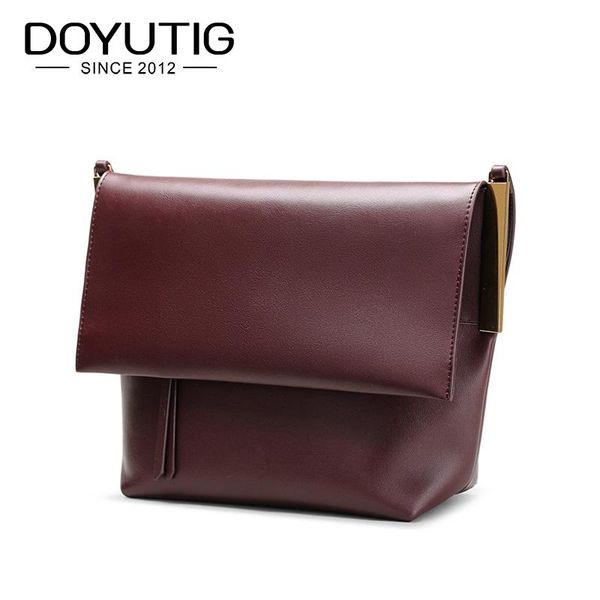 

doyutig european style women's luxury genuine leather cross-body bags wine red real cow leather shoulder bags lady handbags f632