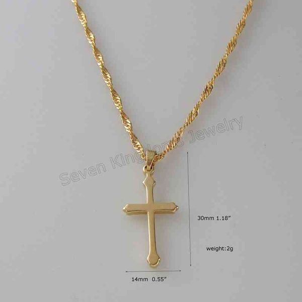 

foromance yellow gold gp 18" twist water wave necklace & plain surface jesus cross god pendant, Silver