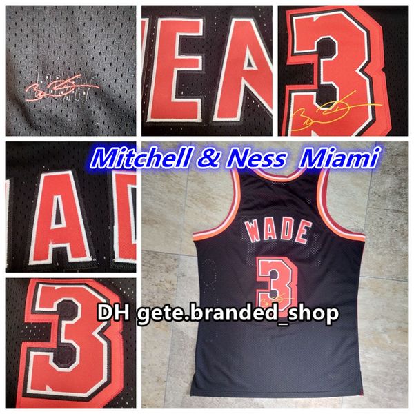 

mitchell&ness basketball mens dwyane 3 wade jersey vintage mesh embroidery logos retirement commemorative edition black stitched shirts, Black;red
