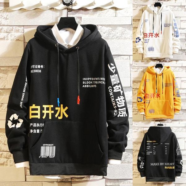 

2021 new men's hooded japanese harajuku streetwear yellow hip hop hoodie sweatshirt zsta, Black