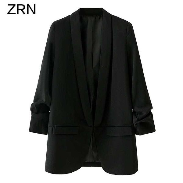 

women's suits & blazers zrn casual pockets women vintage female suit jackets 2021 autumn black blazer ladies outwear, White;black