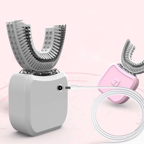 

smart electric toothbrush u-shaped 360Â° automatic sonic electronic usb rechargeable ultrasonic yellow tooth beauty toothbrush1