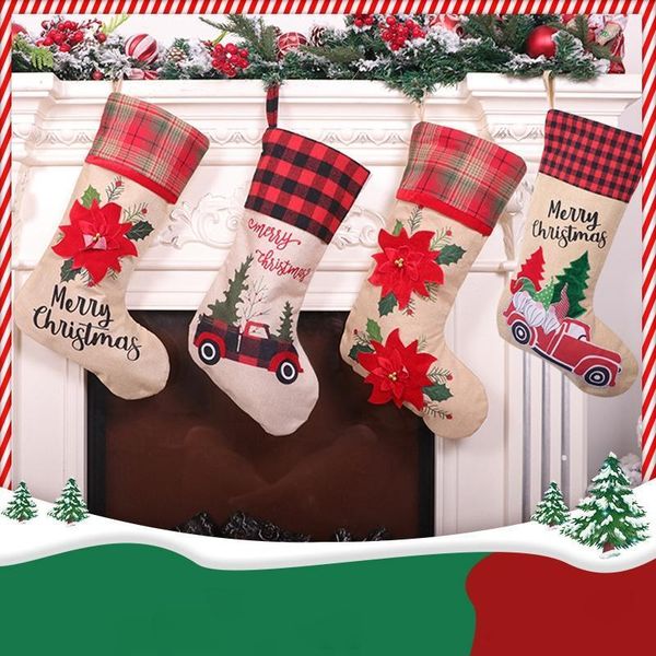 

4 pcs christmas stockings for xmas classic decoration fireplace hanging ornaments holiday decor1